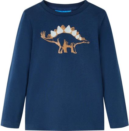Koszulka dziecięca z długimi rękawami, z dinozaurem, granatowa, 92