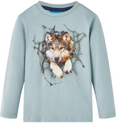 Koszulka dziecięca z długimi rękawami, z wilkiem, jasnoniebieska, 92