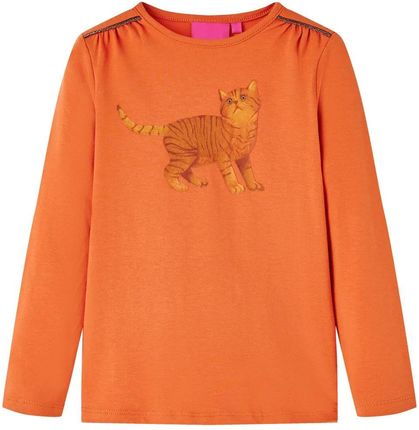 Koszulka dziecięca z długimi rękawami, z kotem, palony pomarańcz, 92