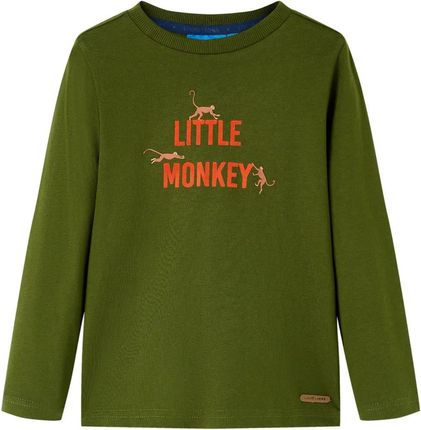 Koszulka dziecięca z długimi rękawami, z małpkami, ciemny khaki, 92