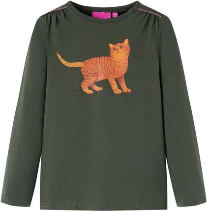 Koszulka dziecięca z długimi rękawami, z kotem, khaki, 92