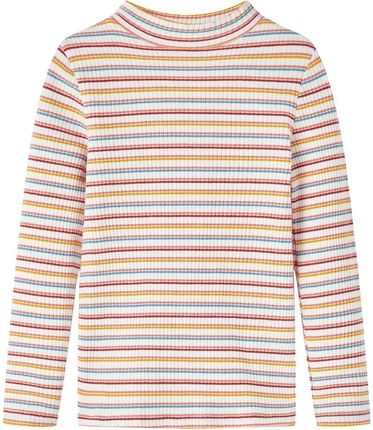 Koszulka dziecięca z długimi rękawami, półgolf, w paski, ecru, 104