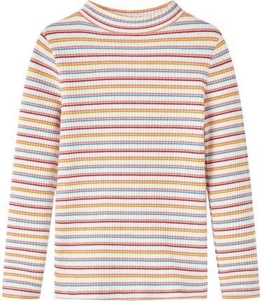Koszulka dziecięca z długimi rękawami, półgolf, w paski, ecru, 128
