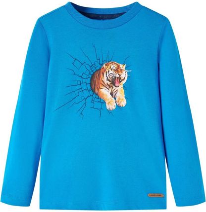 Koszulka dziecięca z długimi rękawami, z tygrysem, kobaltowa, 140