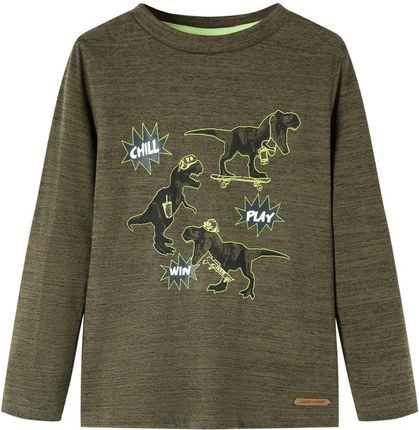 Koszulka dziecięca z długimi rękawami dinozaur ciemny melanż khaki 92