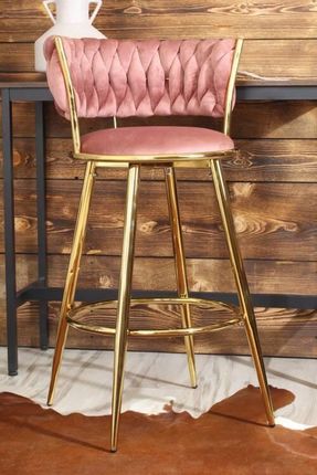 Aropos1 Welurowe Krzesło Barowe Glamour Rosa 2 Różowa Plecionka Złoty Stelaż 19385