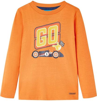 Koszulka dziecięca z długimi rękawami, z autem, ciemny pomarańcz, 92