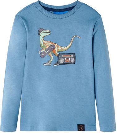 Koszulka dziecięca z długimi rękawami, dinozaur, średni niebieski, 104