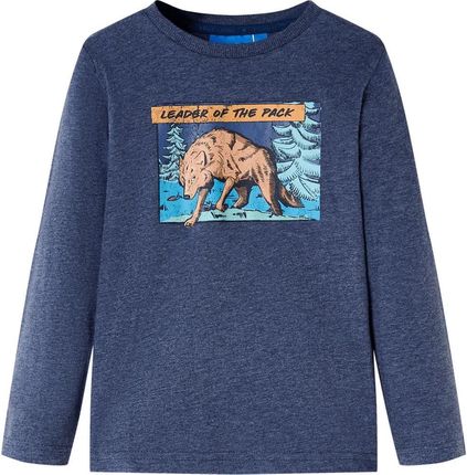Koszulka dziecięca z długimi rękawami, z wilkiem, ciemnoniebieska, 128