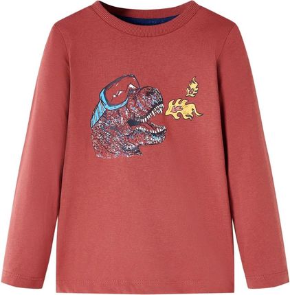 Koszulka dziecięca z długimi rękawami, dinozaur, palona czerwień, 140