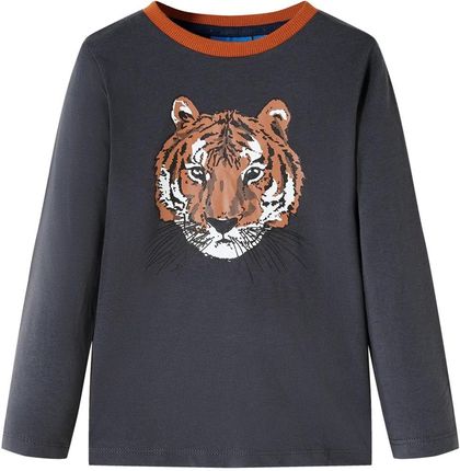 Koszulka dziecięca z długimi rękawami, z tygrysem, antracytowa, 92