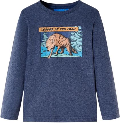 Koszulka dziecięca z długimi rękawami, z wilkiem, ciemnoniebieska, 140
