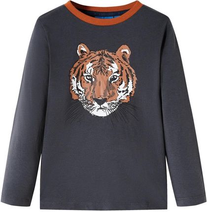 Koszulka dziecięca z długimi rękawami, z tygrysem, antracytowa, 104