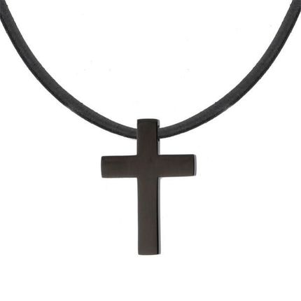 Manoki Elegancki naszyjnik z krzyżykiem – czarny krzyż ze stali szlachetnej na czarnym rzemieniu