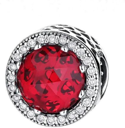 Srebrna przywieszka pr 925 Charms kamień okrągły kryształ czerwony cyrkonie PAN214
