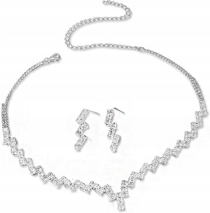 Lovrin Srebrny zestaw biżuterii kryształowa ,kolia białe cyrkonie długie kolczyki
