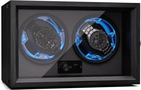 Klarstein Brienz 2 rotomat do zegarków, 4 tryby, wygląd drewna, niebieskie oświetlenie wnętrza czarny