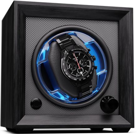 Klarstein Brienz 1 rotomat do zegarków , 4 tryby, wygląd drewna, niebieskie oświetlenie wnętrza czarny