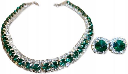 Lovrin Srebrny komplet biżuterii zielone cyrkonie srebrzony choker
