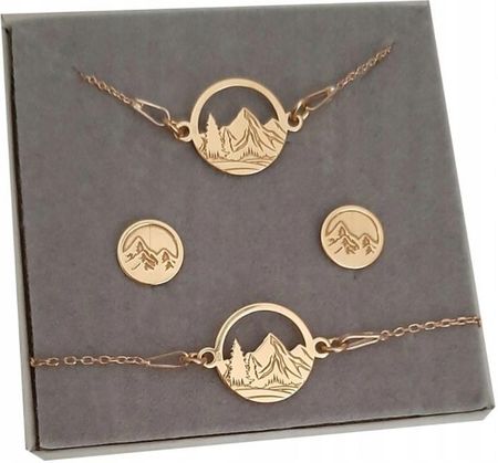 Artwings Złoty Komplet Srebrny biżuterii 925 Celebrytka Góry z Górami Grawer