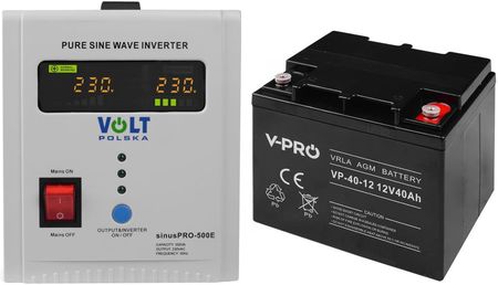 Volt Polska Zestaw Volt Sinus Pro 500 E 500VA/350W + akumulator Volt VPRO VRLA AGM 12V 40Ah (3SP050012E+6AKUAGM040)