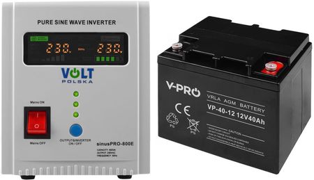 Volt Polska Zestaw Volt Sinus Pro 800 E 800VA/500W + akumulator Volt VPRO VRLA AGM 12V 40Ah (3SP080012E+6AKUAGM040)