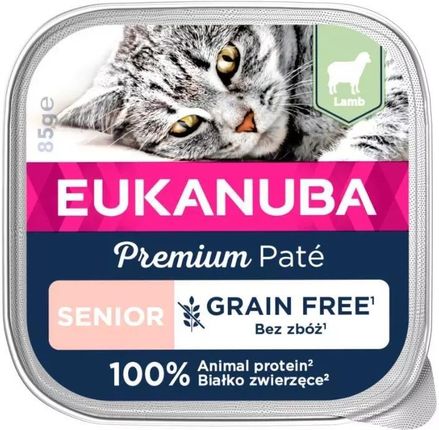 Eukanuba Grain Free Senior Jagnięcina mokra karma dla starszych kotów 16x85g