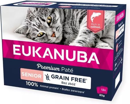 Eukanuba Grain Free Senior Łosoś mokra karma dla starszych kotów 12x85g