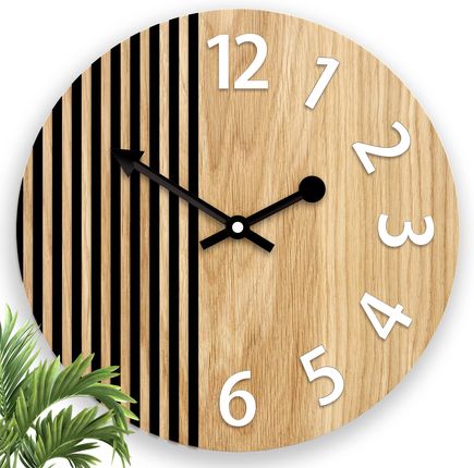 Modern Clock Zegar Ścienny Drewniany Londyn 33Cm Czarny Biały Cichy Dębowy