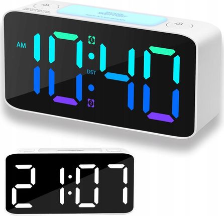 Nobitech Zegar Elektroniczny Cyfrowy Led Kolorowy Rgb Alarm Biały (Dc06)