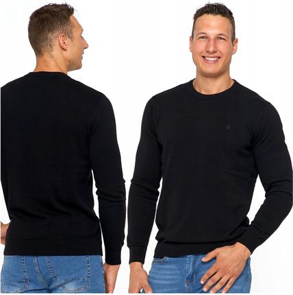 Czarny Sweter Męski Bawełniany Klasyczny Z Okrągłym Dekoltem Moraj XL