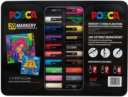 Posca Marker Uni Zestaw 20 Kolorówmetalowy Case