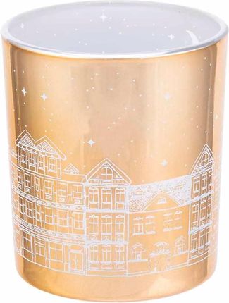 Altom Design Świecznik Szklany Świąteczny Boże Narodzenie Kamieniczki 8cm Złoty (1703001592)
