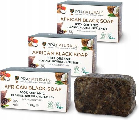 Pranaturals Organiczne Afrykańskie Czarne Mydło 3 x 200 g
