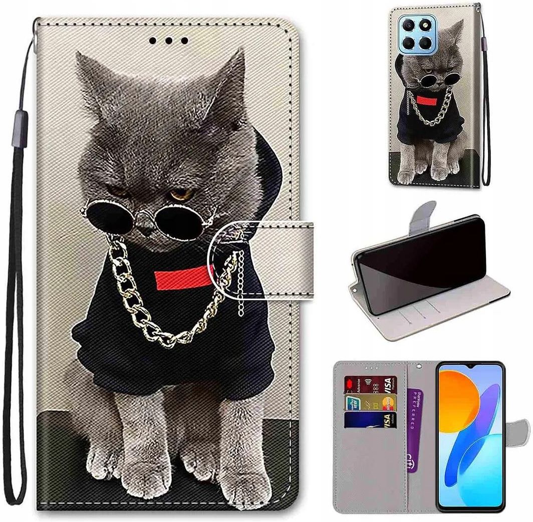 Cover In Pelle Per Honor X6 / Honor 70 Lite / Honor X8 5G (6,5'') – Custodia Portafoglio Con Slot Per Carte E Chiusura Magnetica, Flip Case Grigio