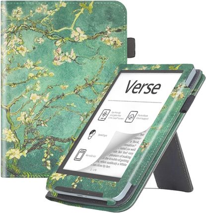 Supero Etui Bookcase Stand Pocketbook Verse Pro Zielone Z Motywem Kwiatowym