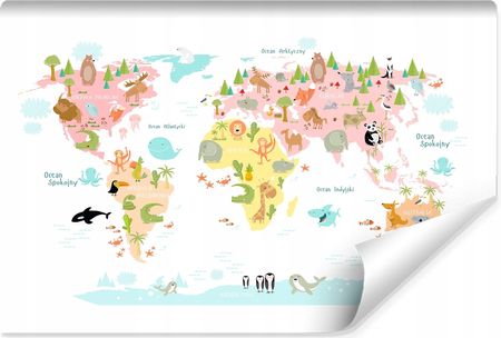 Muralo Fototapeta Mapa Świata Zwierzęta Rośliny 450X300