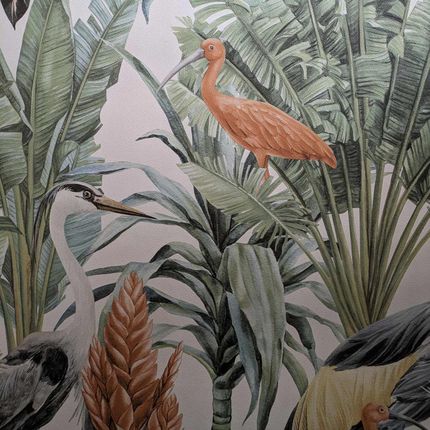 Ugepa Tapeta Ptaki Czaple Dżungla Busz Rośliny Liście Odcienie Zieleni Pomarańczy