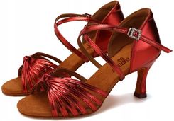 Buty Do Tańca Taneczne Połyskujące Red Bordo 7,5cm