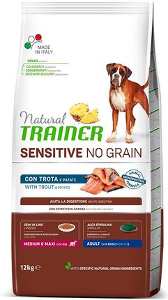 Natural Trainer Sensitive No Grain Adult Medium Maxi Single Protein Z Pstrągiem I Ziemniakami Set % 2X12kg