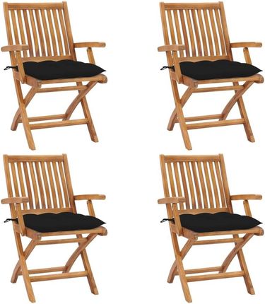 Vidaxl Składane Krzesła Ogrodowe Z Poduszkami 4szt. Drewno Tekowe 3072746
