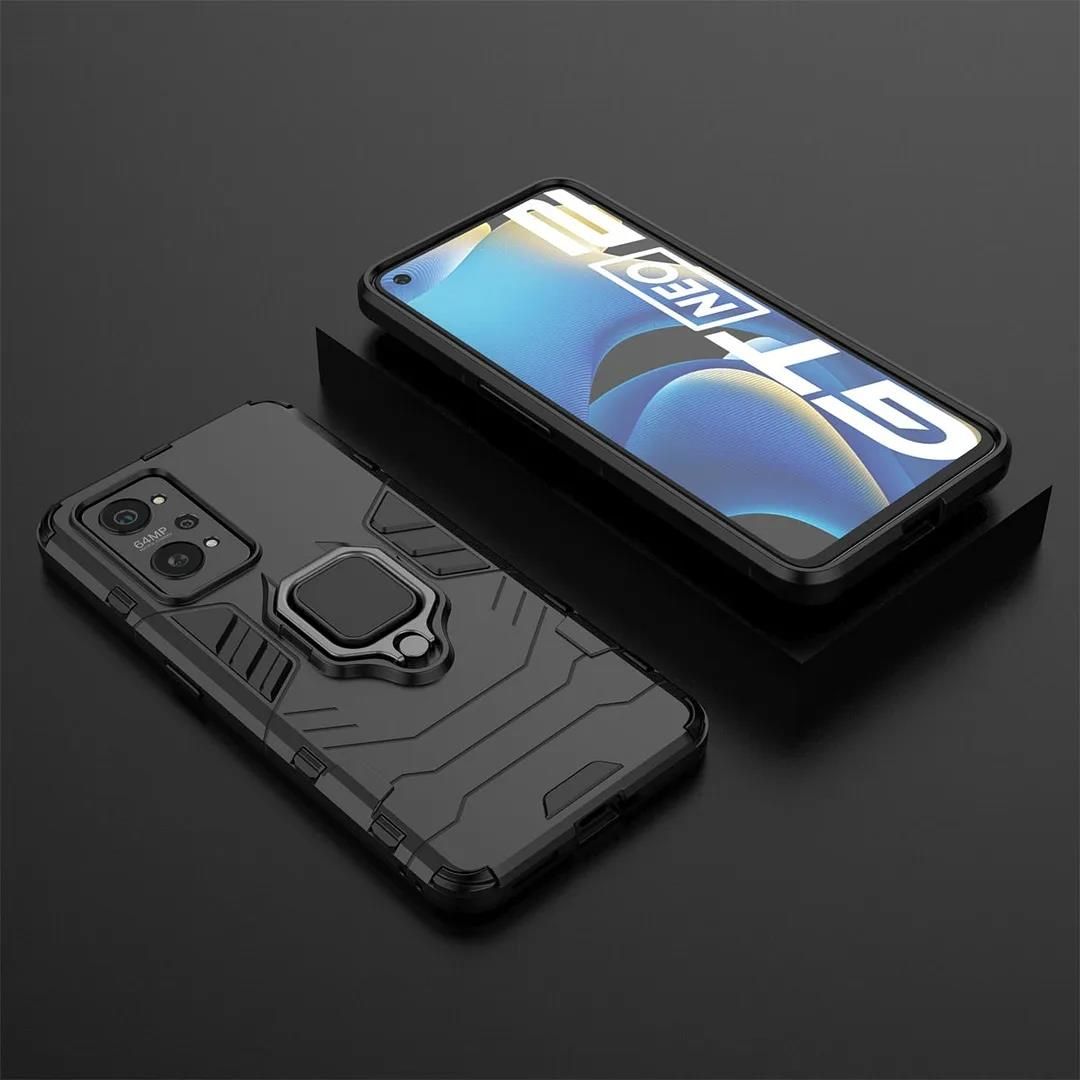 YukeTop Custodia per Realme GT Neo2 Cover, Robusto, Resistente Alle Cadute, Con Supporto ad Anello, Cover Protection per Realme GT Neo2.(Nero