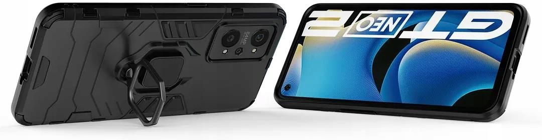 YukeTop Custodia per Realme GT Neo2 Cover, Robusto, Resistente Alle Cadute, Con Supporto ad Anello, Cover Protection per Realme GT Neo2.(Nero