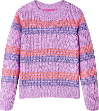 Sweter dziecięcy z dzianiny, w paski, liliowo-różowy, 116