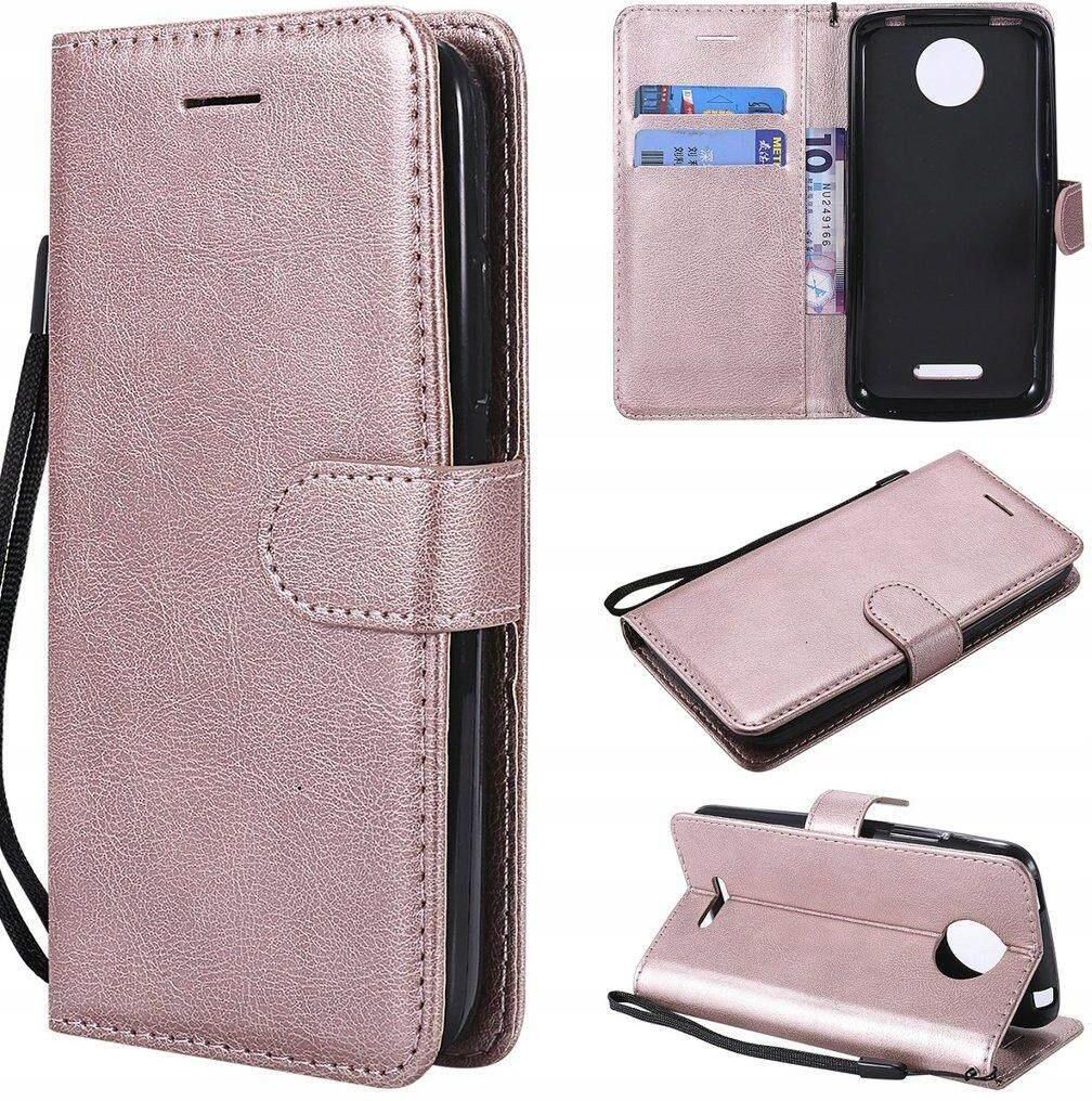 Cadorabo Mobiele Telefoon Ketting Voor Motorola MOTO C PLUS In PEARLY Rose Goud Silicone Beschermhoes Met Gouden Ringen Koordriem En Afneembare Etui