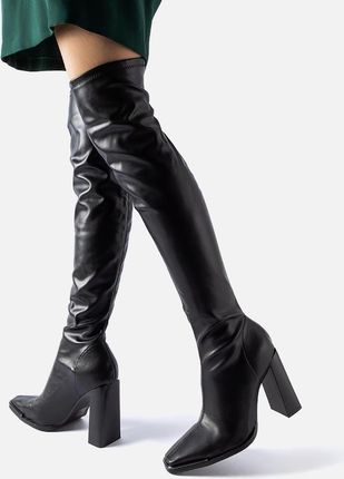 Długie czarne klasyczne kozaki na słupku 26706 41 - Ceny i