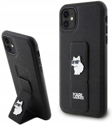 Karl Lagerfeld Gripstand Saffiano Choupette Pins - Etui iPhone 11 (czarny)