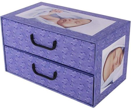 Upominkarnia Pudełko Kartonowe 2 Szuflady Poziome Śpiące Dzieci Błękit