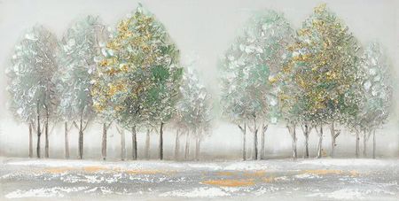 Eurofirany Obraz Ręcznie Malowany Drzewa 3D Kamyki Brokat 60X120 Zielony+Złoty 116137
