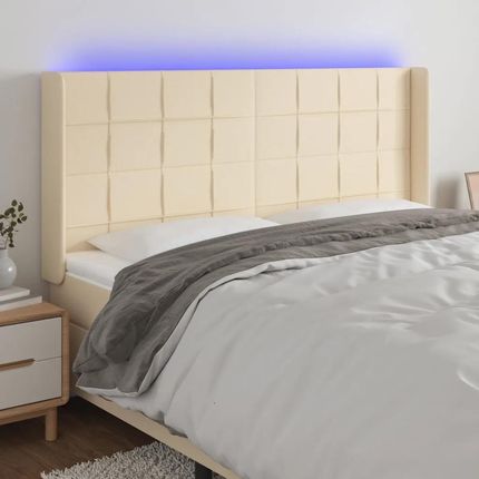 Vidaxl Zagłówek Do Łóżka Z Led Kremowy 183X16X118/128 Cm Tkanina 3124067